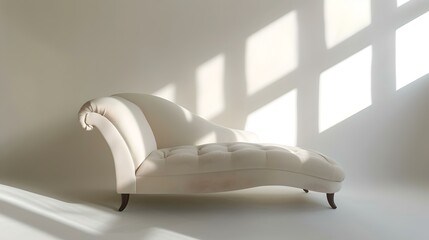 Poster - Elegant white chaise lounge in a minimalist room bathed in sunlight. serene and stylish interior design. perfect for modern home decor. AI