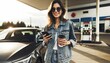 © ibreakstock - Portrait of a trendy young person in denim jacket at gas station with coffee