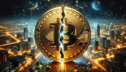 Canvas Print - Explosive breaking of Bitcoin, representing BTC halving in 2024