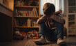 © piai - A young child with head in hands sitting in the corner of his room in a depression stress or frustration, bullying at school problem