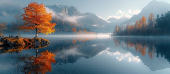 Sticker - Beautiful autumn scene of lake