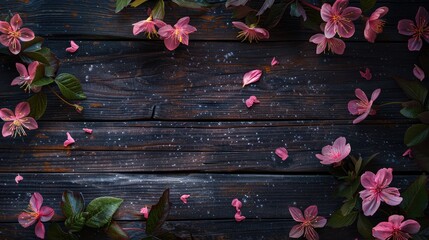 Wall Mural - flowers on wooden background