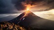 Volcanic peak with glowing lava around, volcano eruption. Generated with AI