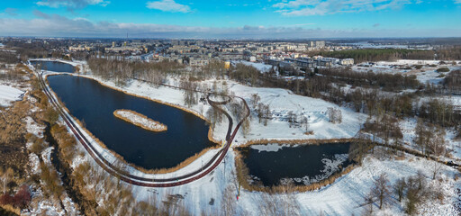 Poster - Public park called Lewityn in Pabianice City in autumn vibes- view from a drone in winter