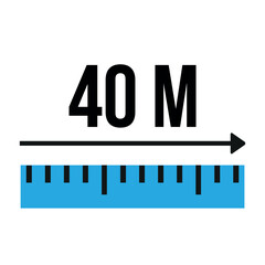 40 meters ruler icon. Vector measure blue scale, size and length isolated on white background