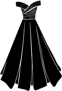 illustrated  black formal gown cutout silhouette