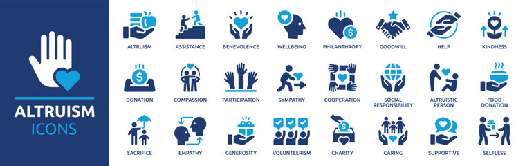 altruism icon set. containing charity, help, selfless, goodwill, caring, generosity, kindness, empat