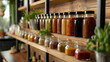 The shelves lined with various sauces condiments and dressings adding flavor and variety to meals.