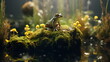a frog sits in the water with green vegetation, generative ai