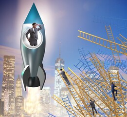 Sticker - Competition concept with businessman on rocket