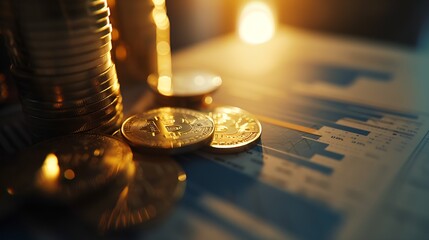 Poster - Business diagram on financial report with coins : Generative AI