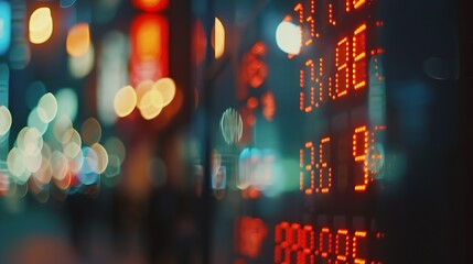Fototapete - Display stock market numbers with defocused street lights background : Generative AI