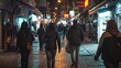 People walk in streets of Istanbul at night : Generative AI