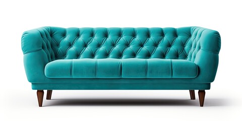 Wall Mural - Turquoise sofa on dark wooden legs isolated on white background. Furniture series.