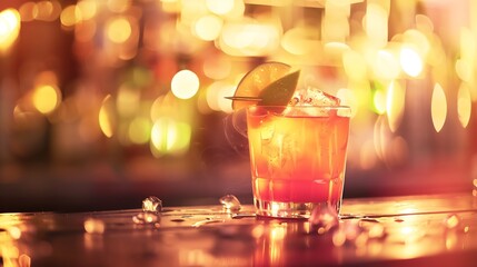 Fototapete - A cocktail on a wooden bar table : Generative AI