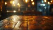 Real wood table with light reflection on scene at restaurant pub or bar at night Blurred background for product display or montage your products with several concept idea and any occas : Generative AI