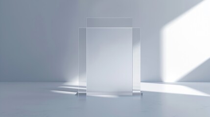 Poster - Blank flyer mockup glass plastic transparent holder isolated Plain flier stand Clear brochure holding Clean poster mock up design presentation Shows flyers Pamphlet design Empty paper  : Generative AI