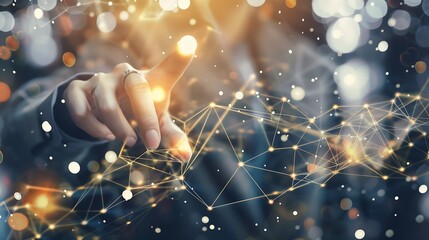 Poster - Businessman pointing arrow graph growth and financial network connection, analysing data to increase sales and revenue profit to achieve business investment goal in global economic sit : Generative AI