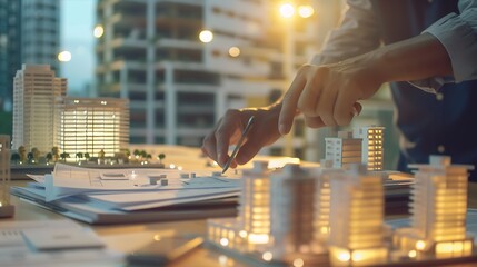 Fototapete - Businessmen are calculating income-expenditure and analyzing real estate investment data, Accounting Financial and tax systems concept. : Generative AI