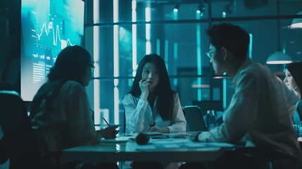 Aufkleber - Business team brainstorming and discussing with financial data and report graph. Teamwork meeting working concept. : Generative AI