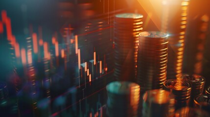 Leinwandbilder - coin stack with growth chart for financial and banking concept. investing economic growing. : Generative AI