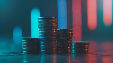 Leinwandbilder - coin stack with growth chart for financial and banking concept. investing economic growing. : Generative AI