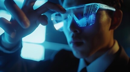 Aufkleber - planning and strategy, Stock market, Business growth, progress or success concept. Businessman or trader is showing a growing virtual hologram stock, invest in trading. : Generative AI