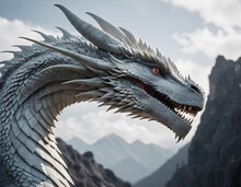 Cinematic Low Angle Shot Young White Dragon