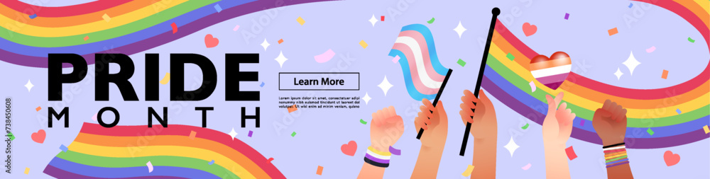 Sign Language Pride People holding LGBT rainbow and transgender flags with sign language ...