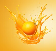 A Fresh Orange With A Splash Of Orange Water