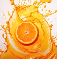 Wall Mural - a fresh orange with a splash of orange water