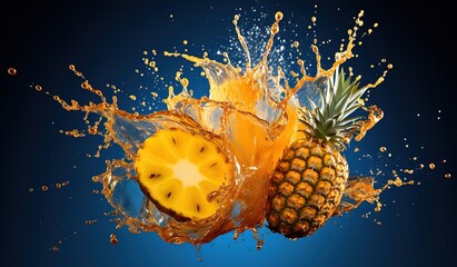 Wall Mural - fresh pineapple fruit with splash of water