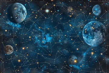 Wall Mural - a detailed star chart with constellations and celestial bodies, educational and aesthetic for astron