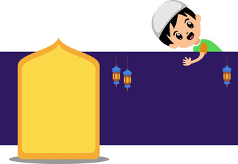 ramadhan kareem background with kid cute character muslim