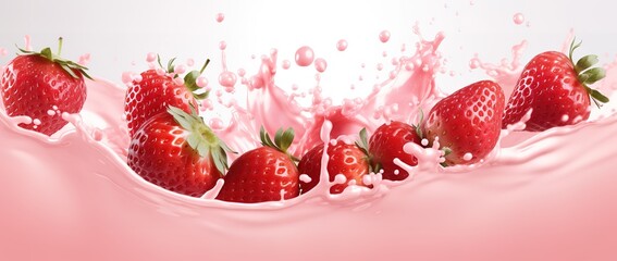 Wall Mural - strawberry in water splash, there is free space for text, wallpaper, poster, advertisement