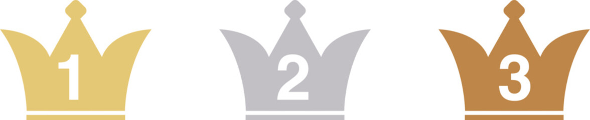 Crown icon set  for ranking .three colors gold, silver, bronze