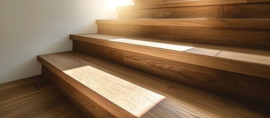 Contemporary wooden stairs with nosing strip.