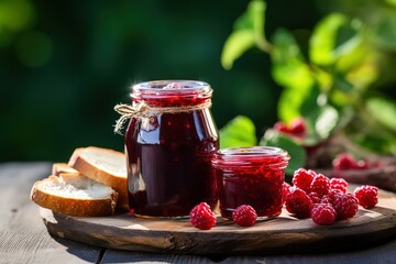 Wall Mural - Homemade fruit jam in a jar, white background