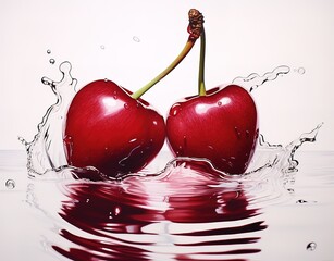 Wall Mural - cherry fruit in water splash