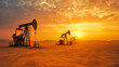 Oil Pumps in Desert at Sunset