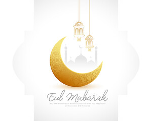 Wall Mural - eid mubarak greeting card with golden moon design