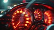 © Putra - Intense focus on an automobile's speed gauge with a glowing red indicator