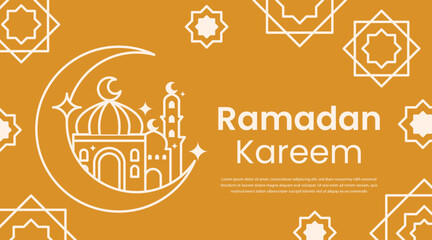 Poster - Ramadan Kareem vector background, Islamic greeting card template with line icon mosque for islamic flyer and poster design