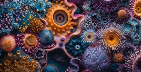 Wall Mural - A colorful array of different types of corals. Generative AI.