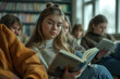 © VRAYVENUS - Students study and read in the library surrounded by books Read books in various places Surrounded by students, teachers, and others.