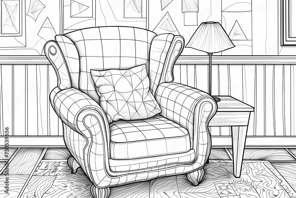 printable picture, coloring book with cozy rooms Stock Illustration ...