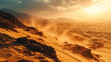 Fototapeta  - cinematic shot of sand - storm, mars desert and peach light