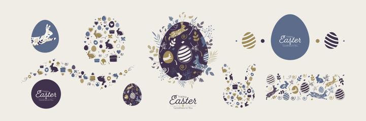 Wall Mural - Easter set. Modern minimal design in pastel colors.