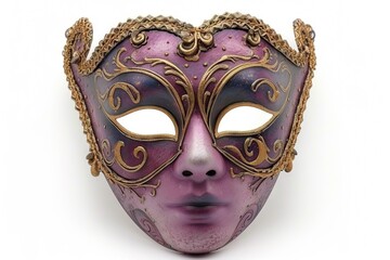 Wall Mural - Venetian carnival mask with golden ornament on a solid color background