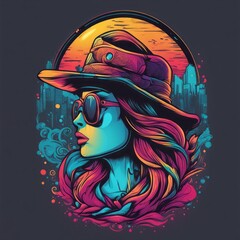 Sticker - beautiful girl wearing a hat and sunglasses. beautiful girl wearing a hat and sunglasses. vector illustration of a girl with a hat and glasses